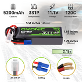 Lot de 2 batteries Lipo OVONIC 3S 5 200 mAh 120 C 11,1 V RC avec prise EC5 pour véhicules RC 1/10 1/8, voitures, camions RC